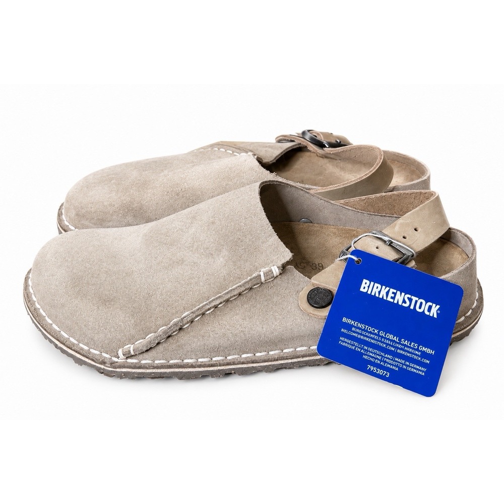 BIRKENSTOCK Lutry Premium Suede Leather Taupe Women's 5 EU 36 Narrow Clogs